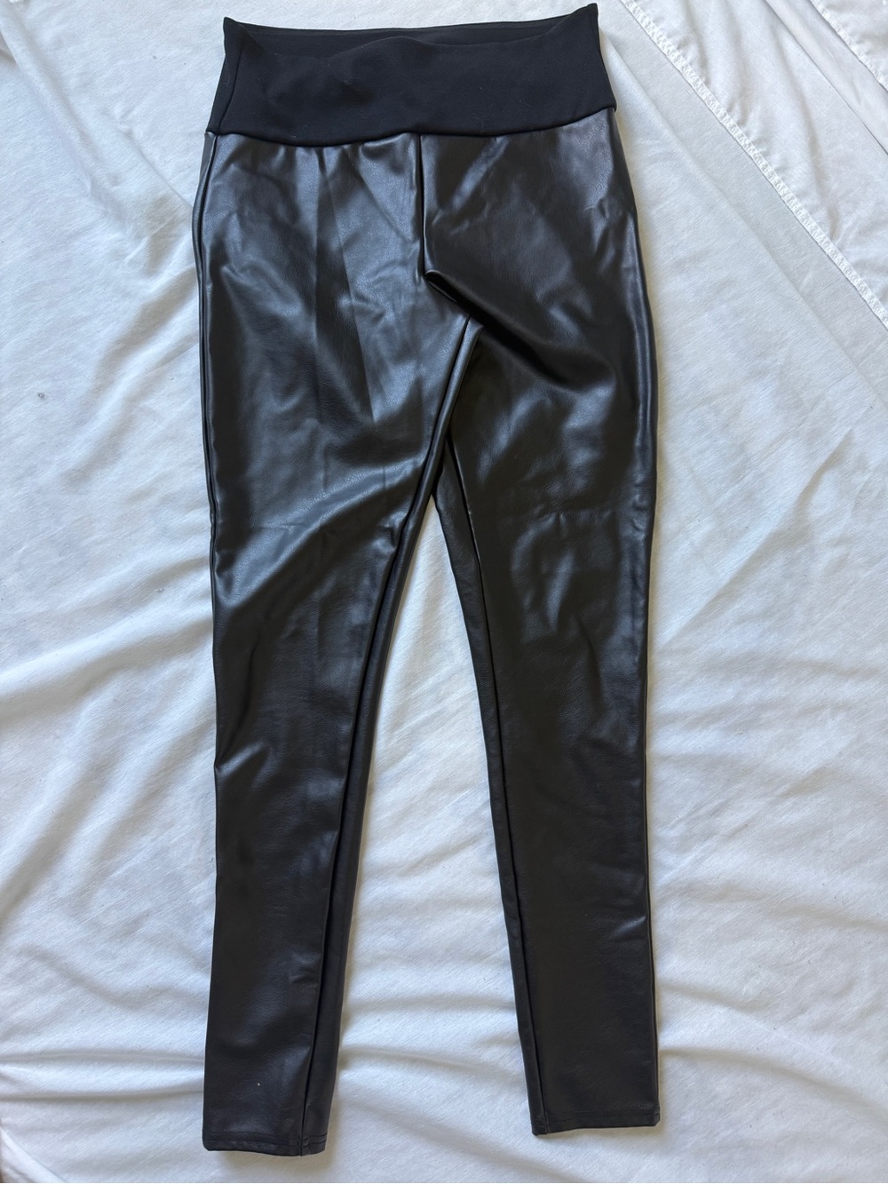 Spanx assets Black Faux Leather High-Waist Leggings large